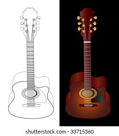 Vector isolated image of acoustic guitars.