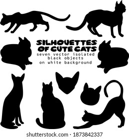 vector isolated image of black silhouettes on a white background.cute cats.clipart, sign icon, label, symbol, logo, print, sticker.