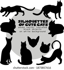 imagen vectorial aislada de siluetas negras sobre un fondo blanco.gatos lindos.clipart, icono de signo, etiqueta, símbolo, logotipo, impresión, pegatina.
