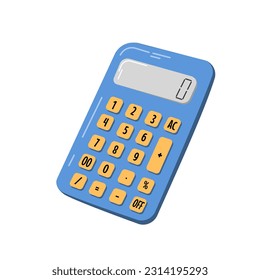 Vector isolated image of a blue calculator on a white background. School and office illustrations, school design, sticker design, web elements. Suitable for posters, banners.