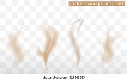 Vector isolated image of brown  transparent smoke. Smoke set.