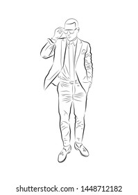 
Vector isolated image of a business man. Sketch of a man in a suit.