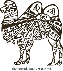 Vector isolated image of a camel. Abstract style, handmade. Silhouette of an animal with patterns.
