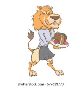 Vector isolated image of the character of the animal cook. National cuisine. Gastronomy. Melton Mowbray , Lion, england, pie