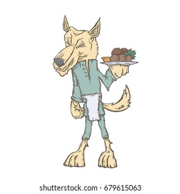 Vector isolated image of the character of the animal cook. National cuisine. Gastronomy. Canaan Dog  , Israel, falafel , felafel