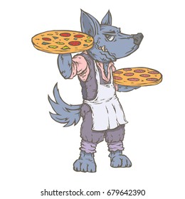 Vector isolated image of the character of the animal cook. National cuisine. Gastronomy.  