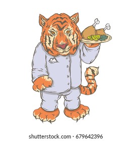 Vector isolated image of the character of the animal cook. National cuisine. Gastronomy.  