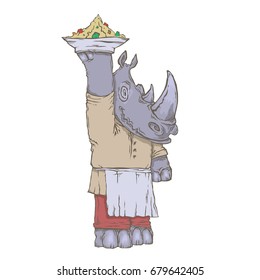 Vector isolated image of the character of the animal cook. National cuisine. Gastronomy.  Rhinoceros 