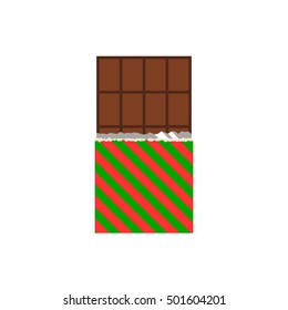 Vector isolated image of chocolate on white background in flat style. Icon sweets. Symbol with torn label. Chocolate bar in modern minimal design. Milk cocoa product. Tasty dessert. EPS 10 GPEG.