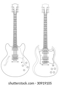 Vector isolated image of electric guitars on white background.