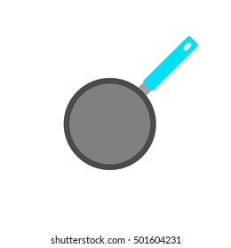 Vector isolated image of the frying pan on white background in a flat style. Icon utensils. For cooking on the stove. Kitchen utensils for cooking. Icon pan. Design symbol. Non-stick surface. EPS 10