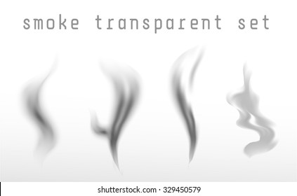 Vector isolated image of gray transparent smoke. Smoke set.