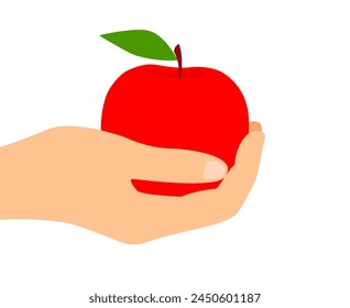 Vector isolated image with hand holding apple