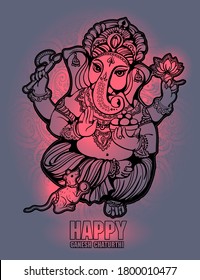 imagen vectorial aislada del señor hindú Ganesh. Ganesh Chaturthi. Se utiliza para postales, impresiones, textiles, tatuajes.