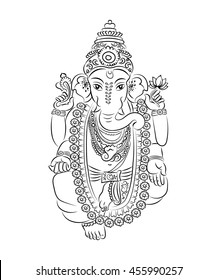 vector isolated image of Hindu lord Ganesh. Ganesh Puja. Ganesh Chaturthi. It is used for postcards, prints, textiles, tattoo.