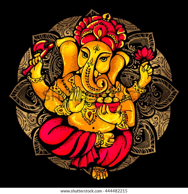 vector isolated image of Hindu lord Ganesh. Ganesh Puja. Ganesh Chaturthi. It is used for postcards, prints, textiles, tattoo.