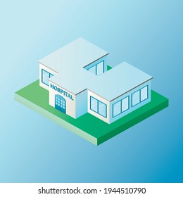 Imagen aislada vectorial en estilo isométrico. Construcción de hospitales volumétricos, arquitectura y el concepto de ciudad moderna. Diseño de elementos decorativos sobre el tema de la vida moderna.