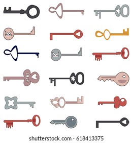 Vector isolated image of keys. Cartoon style. Brown, yellow, beige and pink colors for your design.