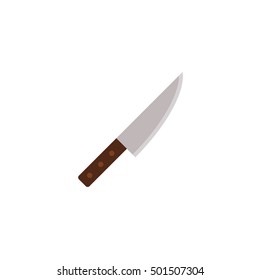 Vector isolated image of knife on white background in a flat style. Icon utensils. Logo cooking of knife. Blade in simple design. For cooking, cut, butchering. Cutlery. Knife chef. Kitchen symbol. EPS