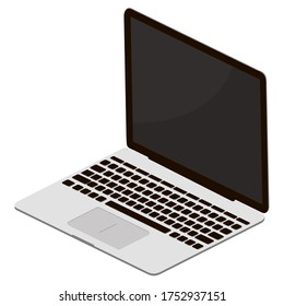 Vector isolated image of a laptop. Computer with a black, blank screen. Notebook open on a white background.