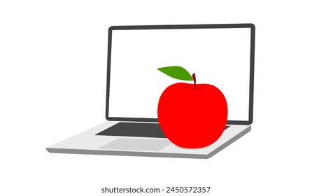 Vector isolated image with laptop and red apple