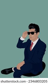 Vector isolated image of a man in a suit in art style. Concept for business. Idea with a millionaire and a coach.
