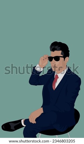 Vector isolated image of a man in a suit in art style. Concept for business. Idea with a millionaire and a coach.
