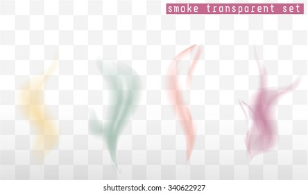 Vector isolated image of multicolor transparent smoke. Smoke set.