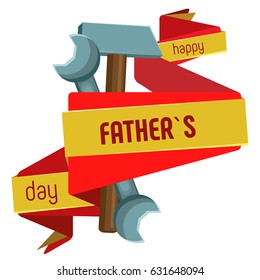 Vector isolated image on Father's Day. Red with yellow banner wrapping tools.