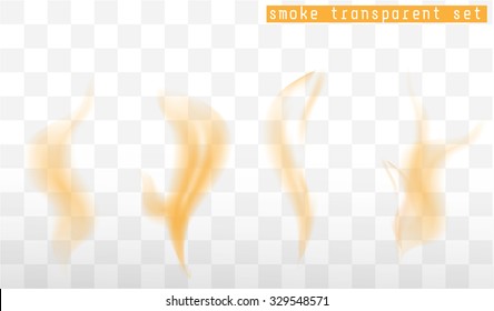 Vector isolated image of orange  transparent smoke. Smoke set.