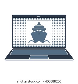 Vector isolated image of the symbol of the ship's boats on the laptop screen