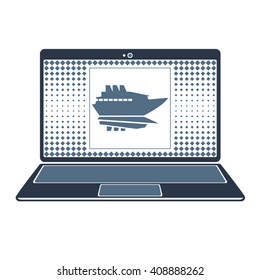 Vector isolated image of the symbol of the ship's boats on the laptop screen