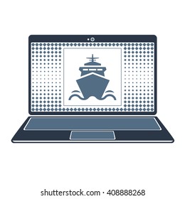 Vector isolated image of the symbol of the ship's boats on the laptop screen