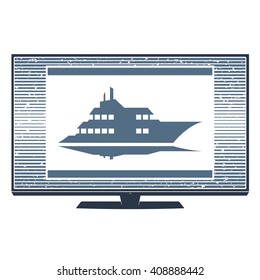Vector isolated image of the symbol of the ship's boats on the TV monitor