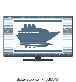 Vector isolated image of the symbol of the ship's boats on the TV monitor