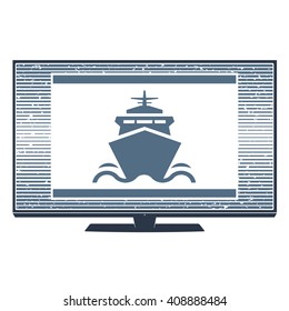 Vector isolated image of the symbol of the ship's boats on the TV monitor