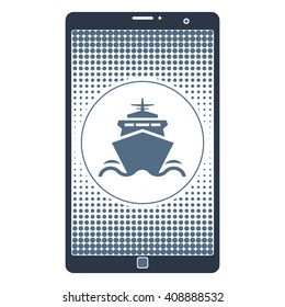 Vector isolated image of the symbol of the ship's boats on the tablet screen