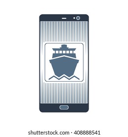 Vector isolated image of the symbol of the ship's boats on the phone screen