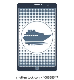Vector isolated image of the symbol of the ship's boats on the tablet screen