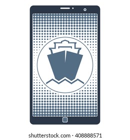 Vector isolated image of the symbol of the ship's boats on the tablet screen
