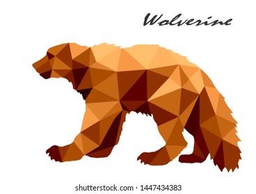  vector isolated image of wolverine on a white background and the inscription, low poly, trend 