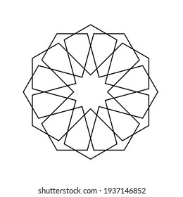 Vector Isolated Islamic Geometry Contour Line Decorative Round Stellated Rosette Twelve-fold Icon Logotype