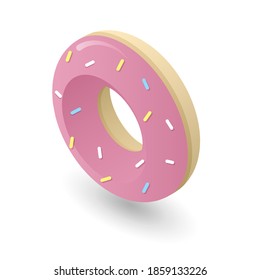 Vector isolated isometric pink donut with sprinkles.