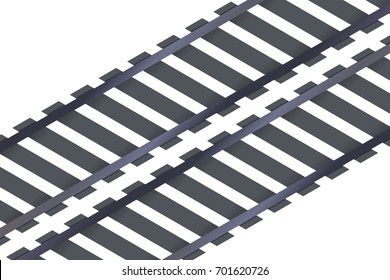 Vector isolated isometric rails on the white background for decoration. Concept of train transportation, metro, logistics and railroad.