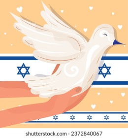 Vector Isolated Israel Flag with Peace Dove on Yellow Background