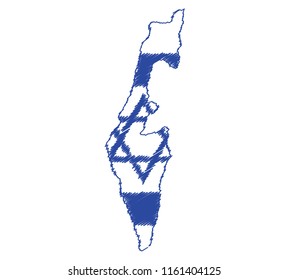 Vector of isolated Israel map with the flag. Engraving style hatching pen pencil painting illustration concept.