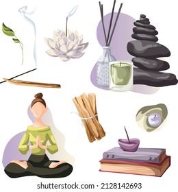 Vectores aislados para meditación y yoga. Adecuado para crear un banner, fondos, patrones, impresiones, diseños, pegatinas.