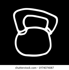 Vector isolated kettlebell. Sports equipment for lifting weights of bodybuilders. A hand-drawn kettlebell in doodle style with a white line on a black background for a design template.