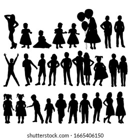 Lots Women Girls Line Style Silhouette Stock Vector (Royalty Free) 43934167