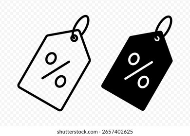 Icono aislado de la etiqueta de la etiqueta del Vector fijado en contorno negro y relleno